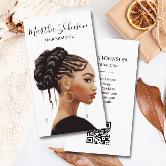 Artsy Chic Afro American Braids Braiding QR Code Business Card