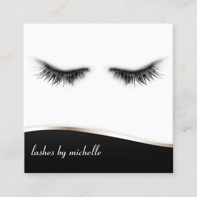 Artsy Chic Black & White Eyelashes Designer Square Business Card (Front)