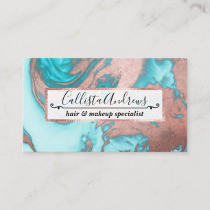 Artsy Chic Rose Gold Aqua Mint Blue Marble Pattern Business Card