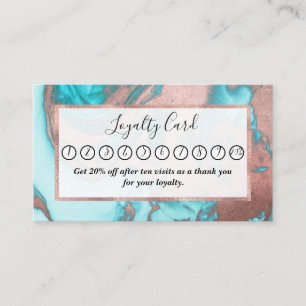 Artsy Chic Rose Gold Aqua Mint Blue Marble Pattern Loyalty Card