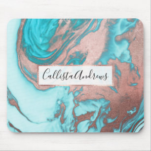 Artsy Chic Rose Gold Aqua Mint Blue Marble Pattern Mouse Mat