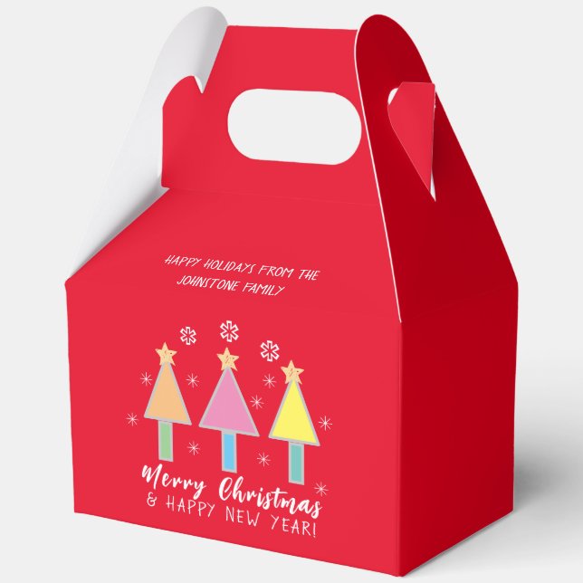 Artsy Christmas Trees Cool Red Holiday Christmas  Favour Box (Front)
