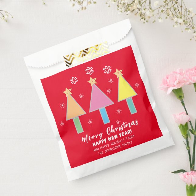 Artsy Christmas Trees Name Cool Red Holiday  Favour Bags (Sealed)