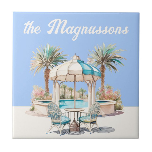 Artsy Coastal Custom House nr Beach cabana blue  Tile (Front)