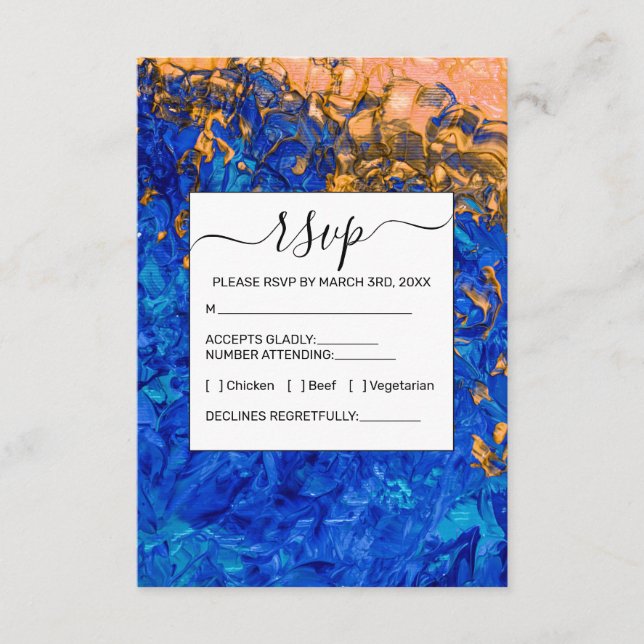 Artsy Cobalt Blue Golden Yellow Acrylic Painting Enclosure Card (Front)