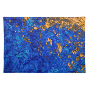 Artsy Cobalt Blue Golden Yellow Acrylic Painting Placemat