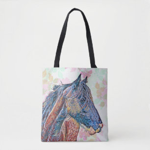 Artsy Colorful Horse Vintage Style Tote Bag