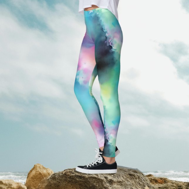 Artsy Colourful Aurora Borealis Lights Watercolor Leggings (Creator Uploaded)