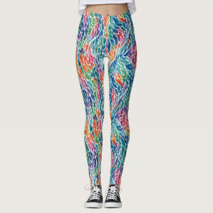 Artsy Colourful Rainbow Feather Watercolor Paint Leggings