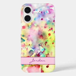 Artsy Colourful Watercolor Paint Splatters w/ Name iPhone 16 Case