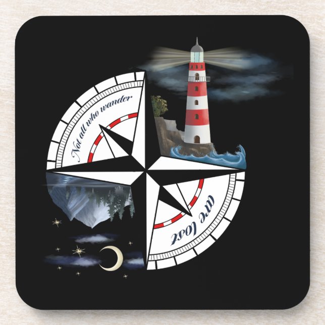 Artsy Compas with Painted Landscapes and Quote  Coaster (Front)