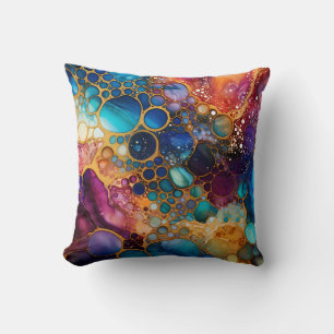 Artsy Contemporary Rainbow Alcohol and Ink Cushion