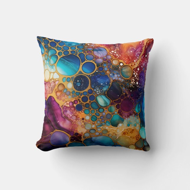 Artsy Contemporary Rainbow Alcohol and Ink   Cushion (Front)