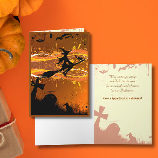 Artsy, Cool Flying Witch Silhouette Halloween Card