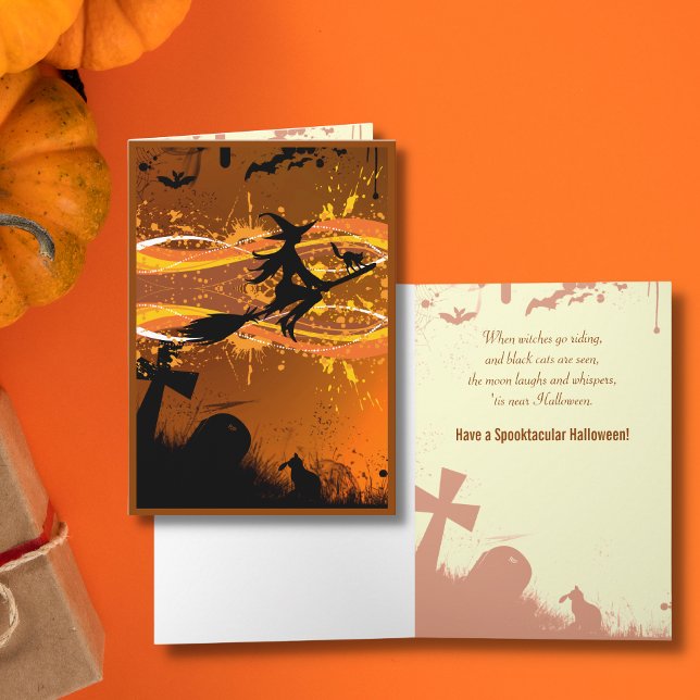 Artsy, Cool Flying Witch Silhouette Halloween Card (Creator Uploaded)
