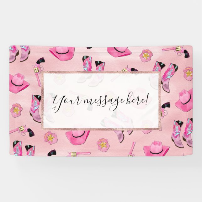 Artsy Cute Girly Pink Teal Cowgirl Watercolor Banner (Horizontal)