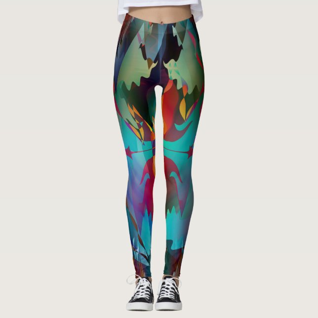 Artsy Dark Colourful Abstract Workout Leggings (Front)
