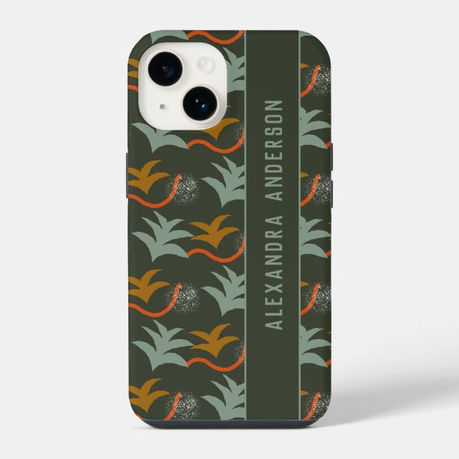 Artsy Dark Green Personalised Abstract Art Pattern iPhone Case (Back)