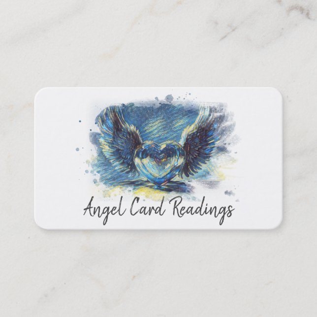 *~* Artsy Denim BLUE Heart Angel Wings AP78 QR Business Card (Front)