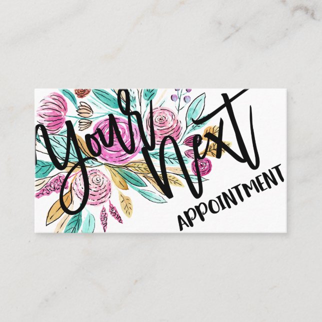 Artsy Elegant Pink Teal Floral Watercolor Appointment Card (Front)
