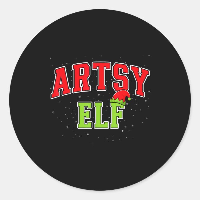 Artsy Elf Christmas Family Matching Group Xmas Act Classic Round Sticker (Front)