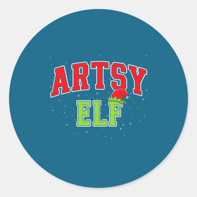 Artsy Elf Christmas Family Matching Group Xmas Act Classic Round Sticker (Front)