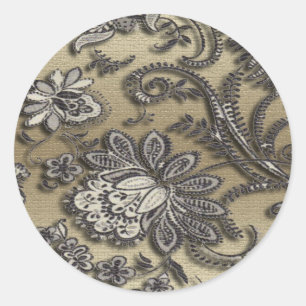 Artsy Embossed Black & Gold Flowers Classic Round Sticker