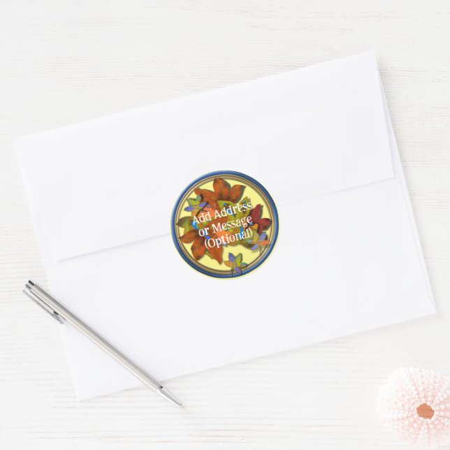 Artsy Fall Leaves Circle Classic Round Sticker (Envelope)
