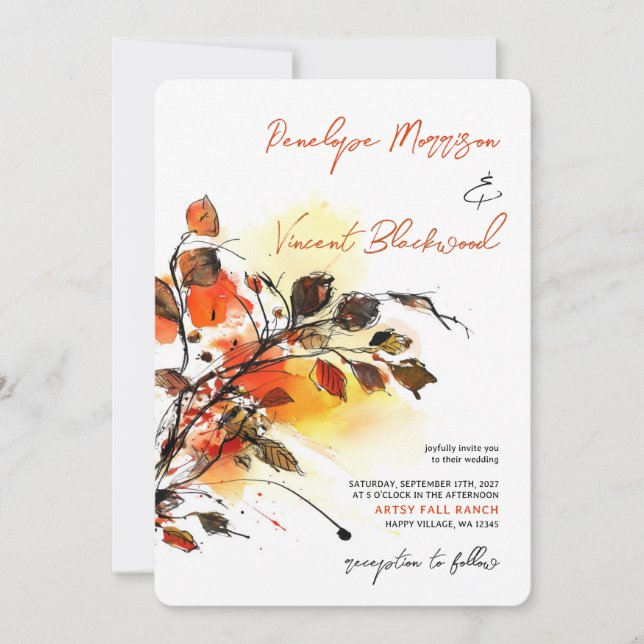 Artsy Fall Leaves Invitation (Front)