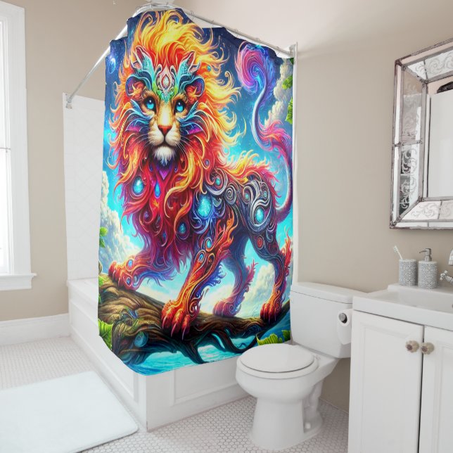 Artsy Fantasy Cat Shower Curtain (In Situ)