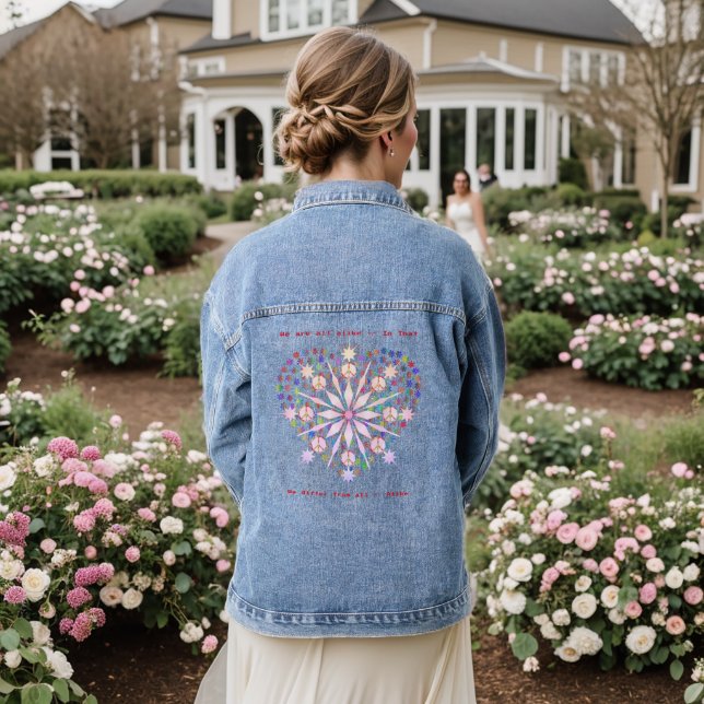 Artsy Fashion Pink Blue Peace Heart Denim Jacket (Wedding Back)
