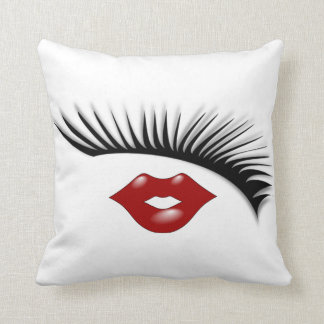 Artsy Feminine Chic Eyelashes & Lips Designer Cushion