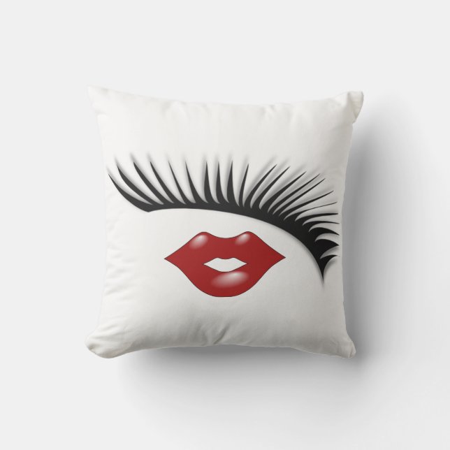 Artsy Feminine Chic Eyelashes & Lips Designer Outdoor Cushion (Front)