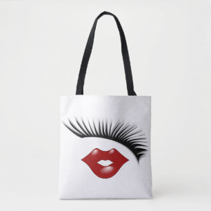 Artsy Feminine Chic Eyelashes & Lips Designer Tote Bag