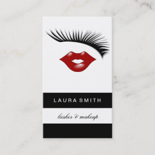 Artsy Feminine Chic Eyelashes & Red Lips Designer Business Card