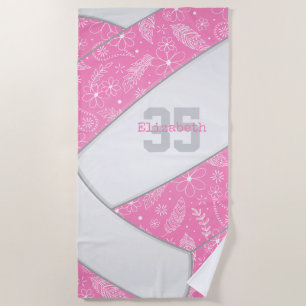 artsy floral paisley pattern pink boho volleyball beach towel