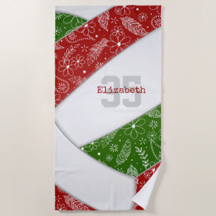 artsy floral paisleys red green boho volleyball beach towel