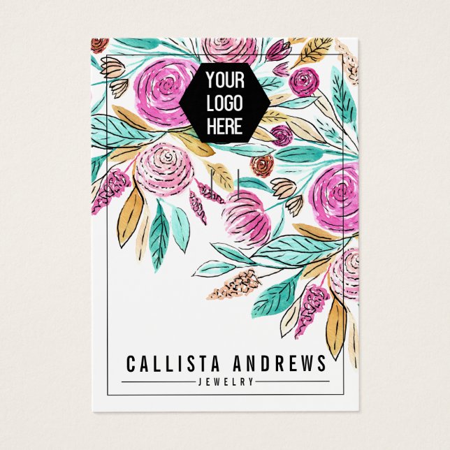 Artsy Floral Watercolor Keychain Logo Display Card (Front)