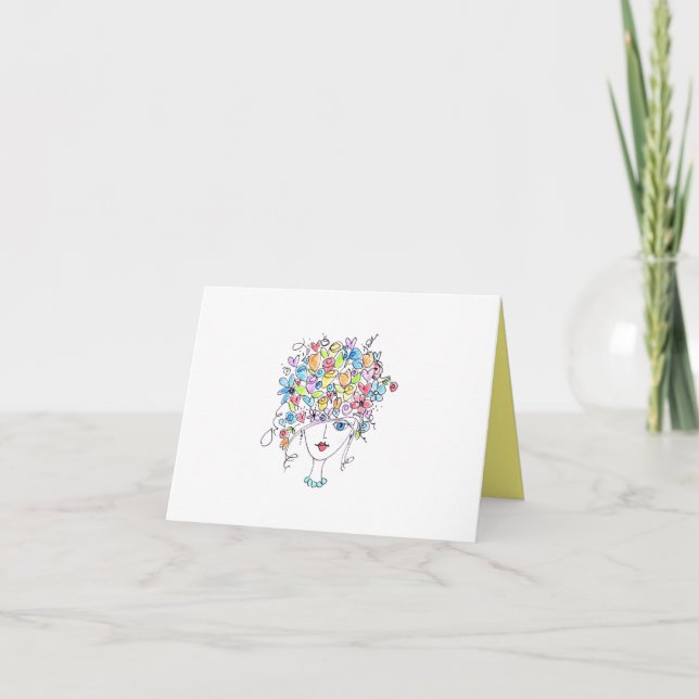 Artsy flower-haired lady note card (Front)
