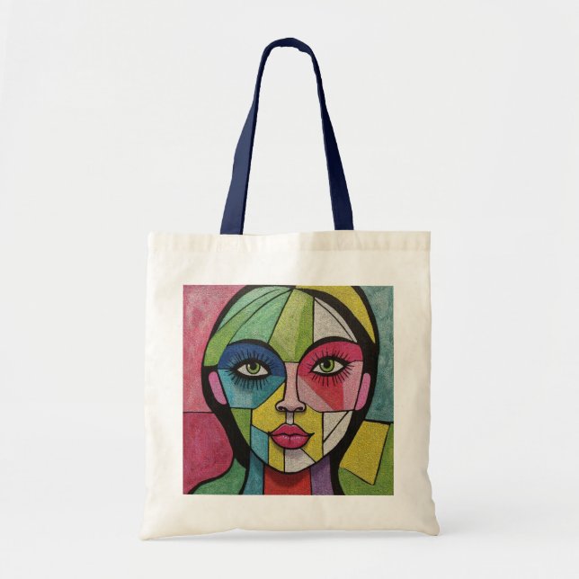 Artsy Fun Whimsical Modern Abstract Face Colourful Tote Bag (Front)