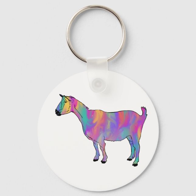 Artsy Funky Goat Colourful Cute Quirky Animal Art Key Ring (Front)
