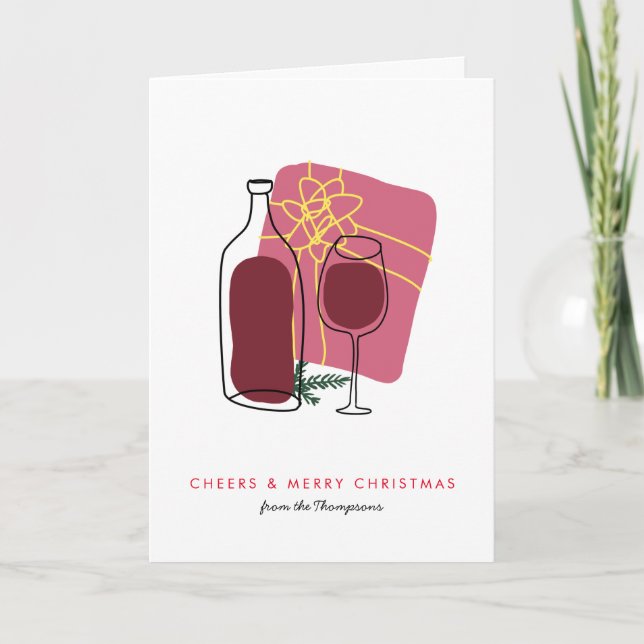 Artsy Gift Wine Glass Bottle Merry Christmas Holiday Card (Front)