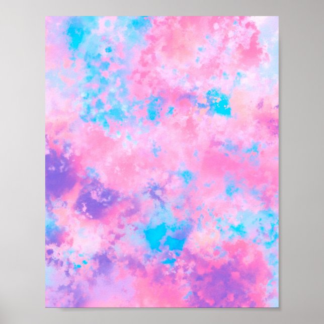 Artsy Girly Pink Blue Abstract Paint Splatter Art Poster (Front)