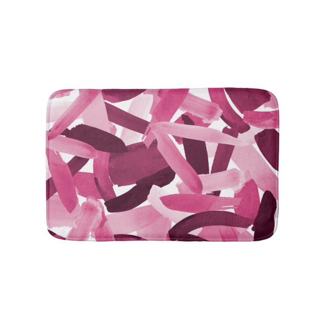 Artsy Girly Pink Burgundy Brushstroke Collage Bath Mat (Front)