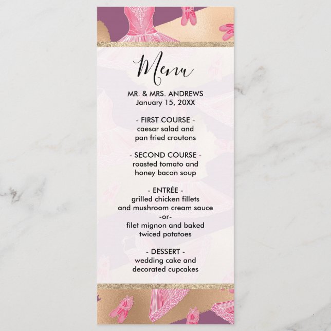 Artsy Girly Pink Gold Purple Ballerina Dress Shoes Menu (Front)