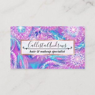 Artsy Girly Purple Aqua Floral Drawn Illustration Business Card
