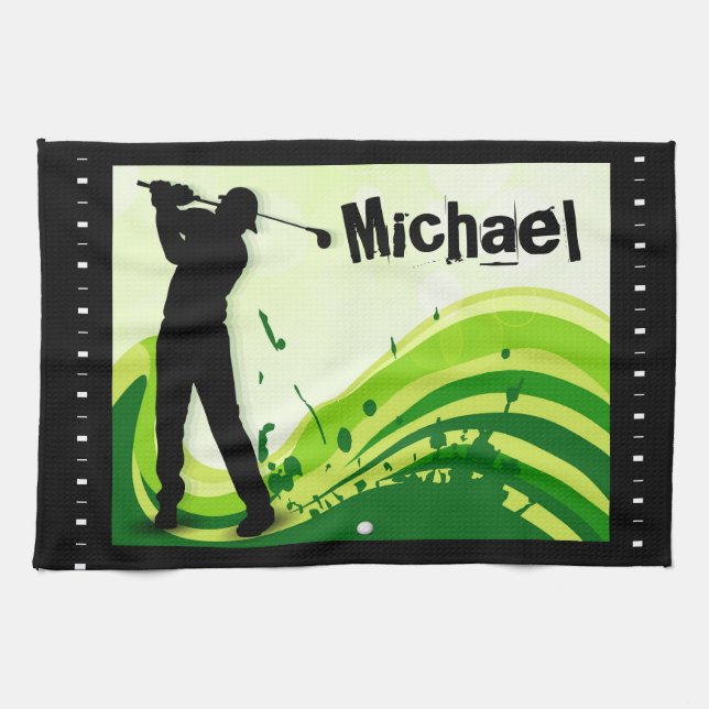 Artsy Golf Player Tea Towel (Horizontal)