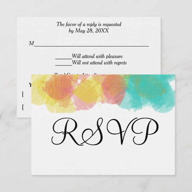 Artsy Gouache Pink Yellow Blue Watercolor RSVP (Front/Back)