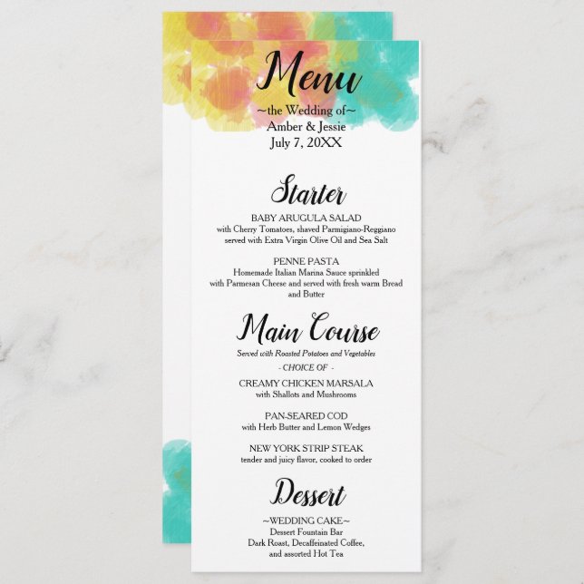 Artsy Gouache Watercolor Wedding Menu (Front/Back)