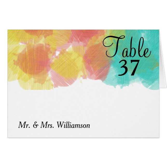 Artsy Gouache Watercolor Wedding Table Number  (Front Horizontal)